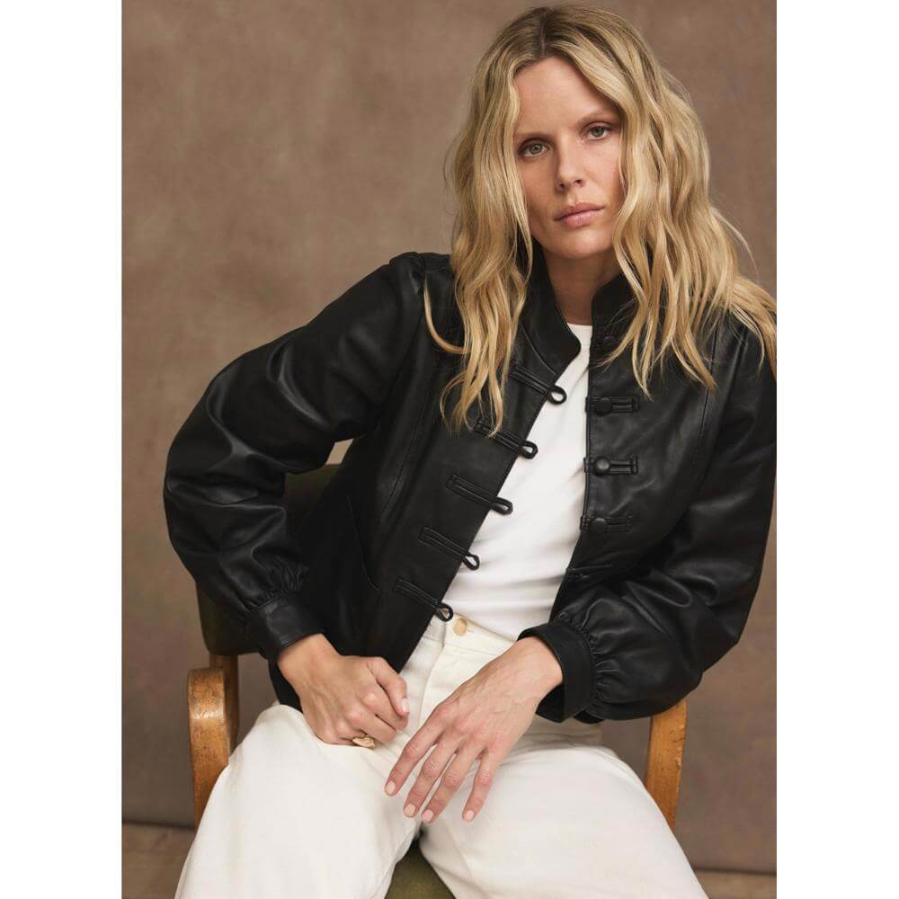 Mint Velvet Black Leather Puff Sleeve Jacket